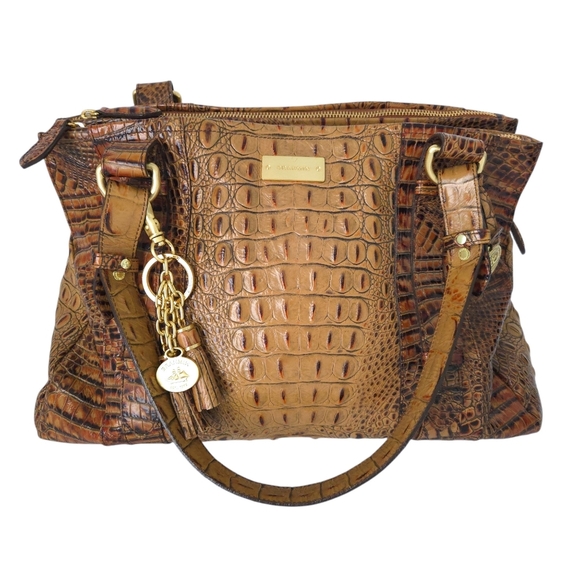 Brahmin Tan Brown Alligator Shelby Divided Satchel Shoulder Handbag with COA - Picture 1 of 10